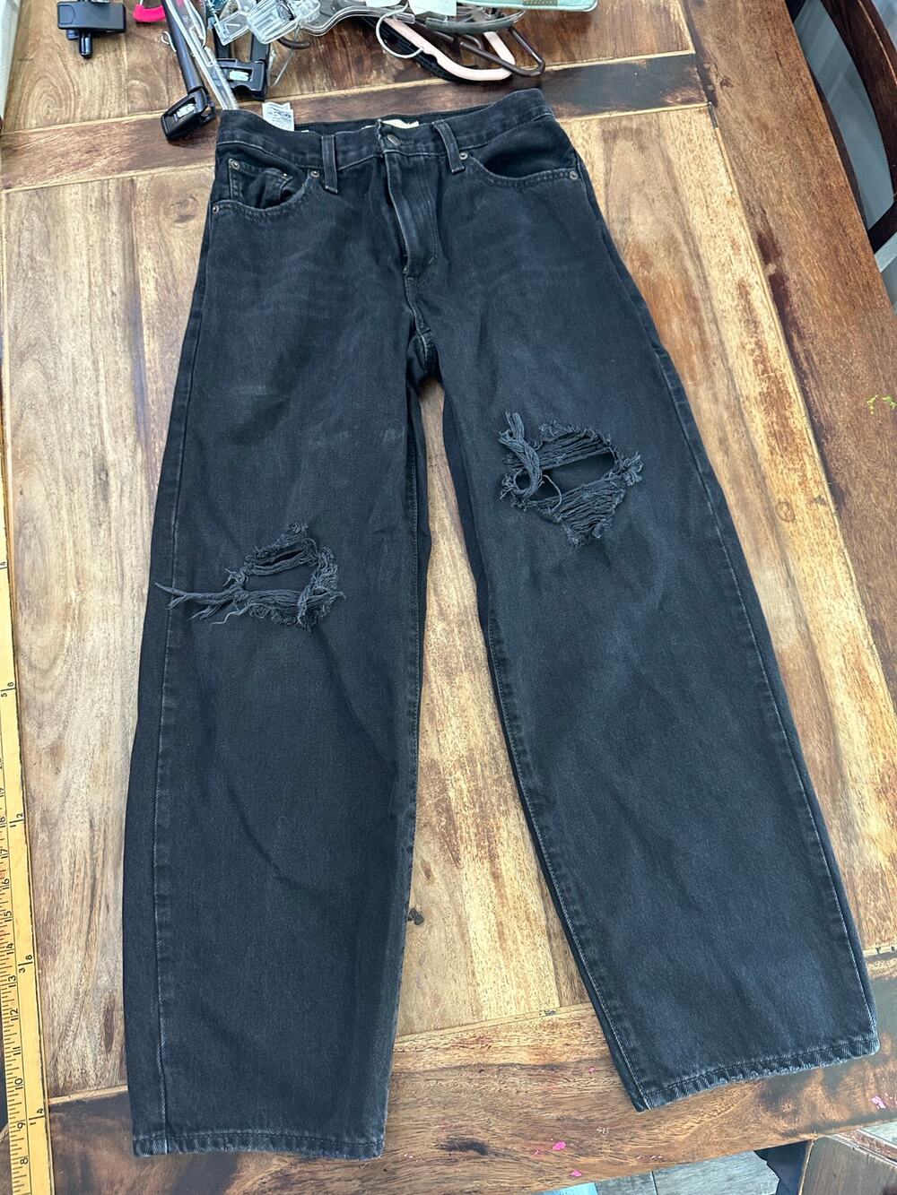 Levi's Women's Black Baggy Dad Denim Distressed Jeans Size 26